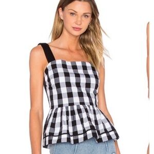 Kate Spade black and white checked peplum top size 8